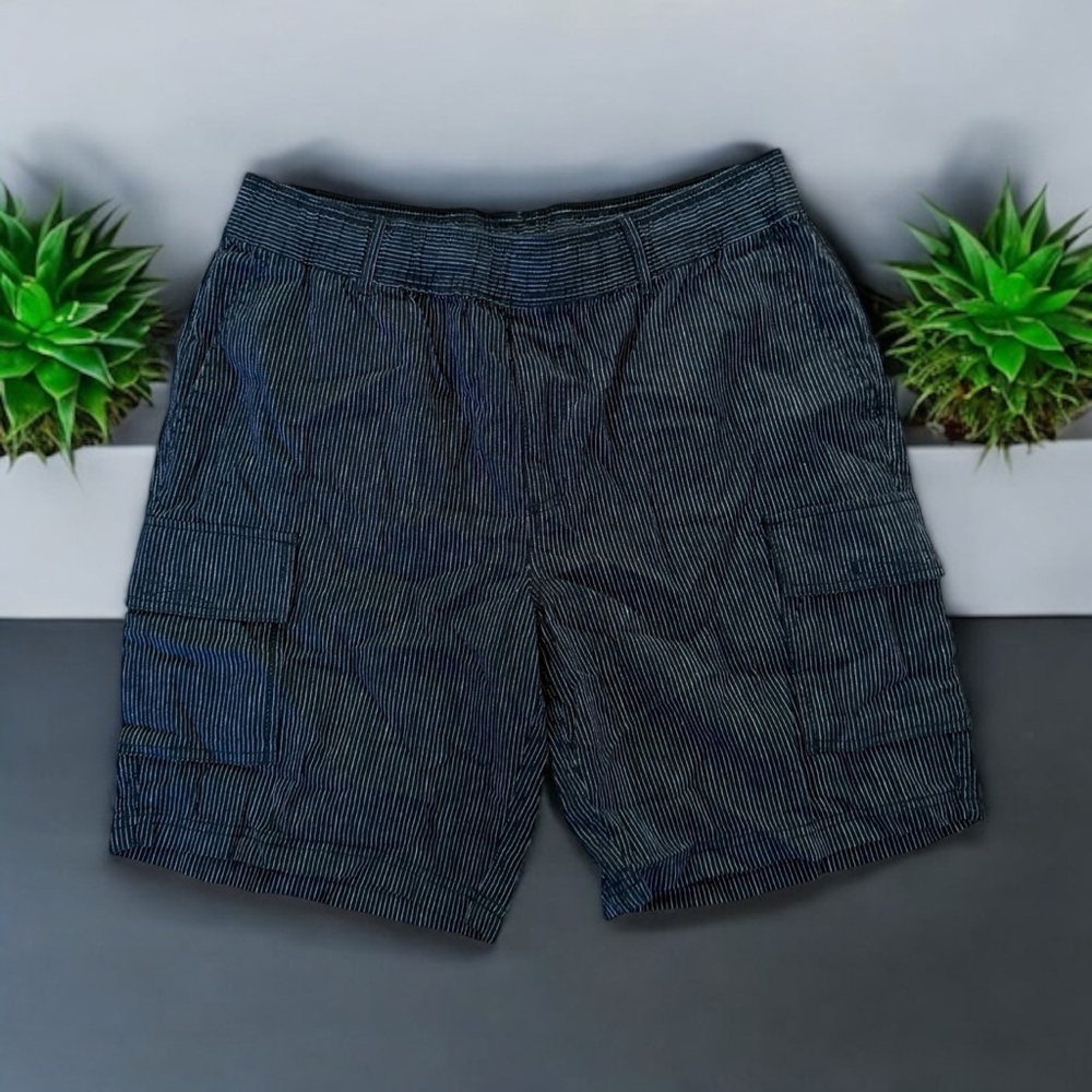 NWT Joe Fresh Black & White Pinstriped Linen Blend Cargo Shorts